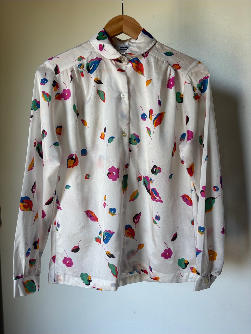 Vintage White Button-Up Whimsical Blouse with Multicolor Floral Print